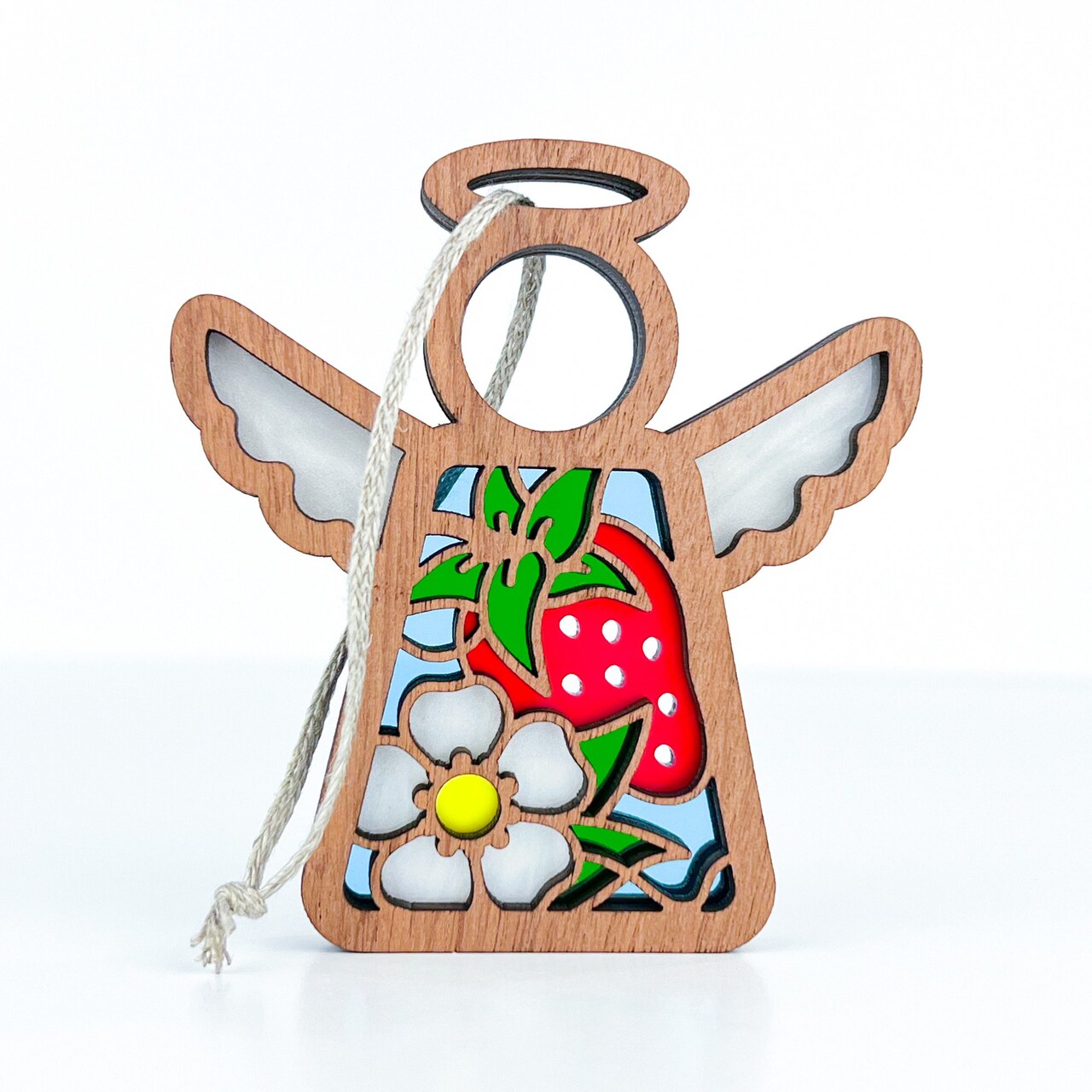 3.5" (H) Strawberry Ornament - Handcrafted in Texas - Mother's Angels® Christmas Angel Wings Figurine